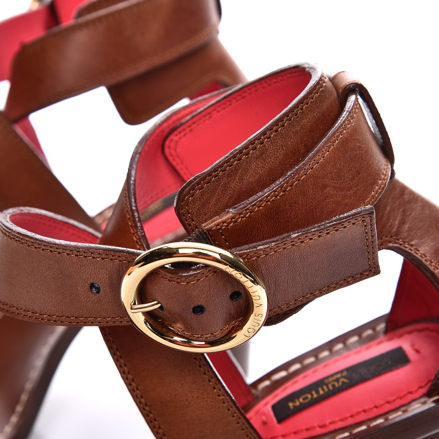 Louis Vuitton Calfskin Monogram Ocean Drive Heeled Sandals 36 Cognac 8 of 11