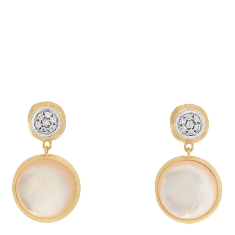 18K Yellow White Gold Diamond Mother of Pearl Jaipur Drop Earrings