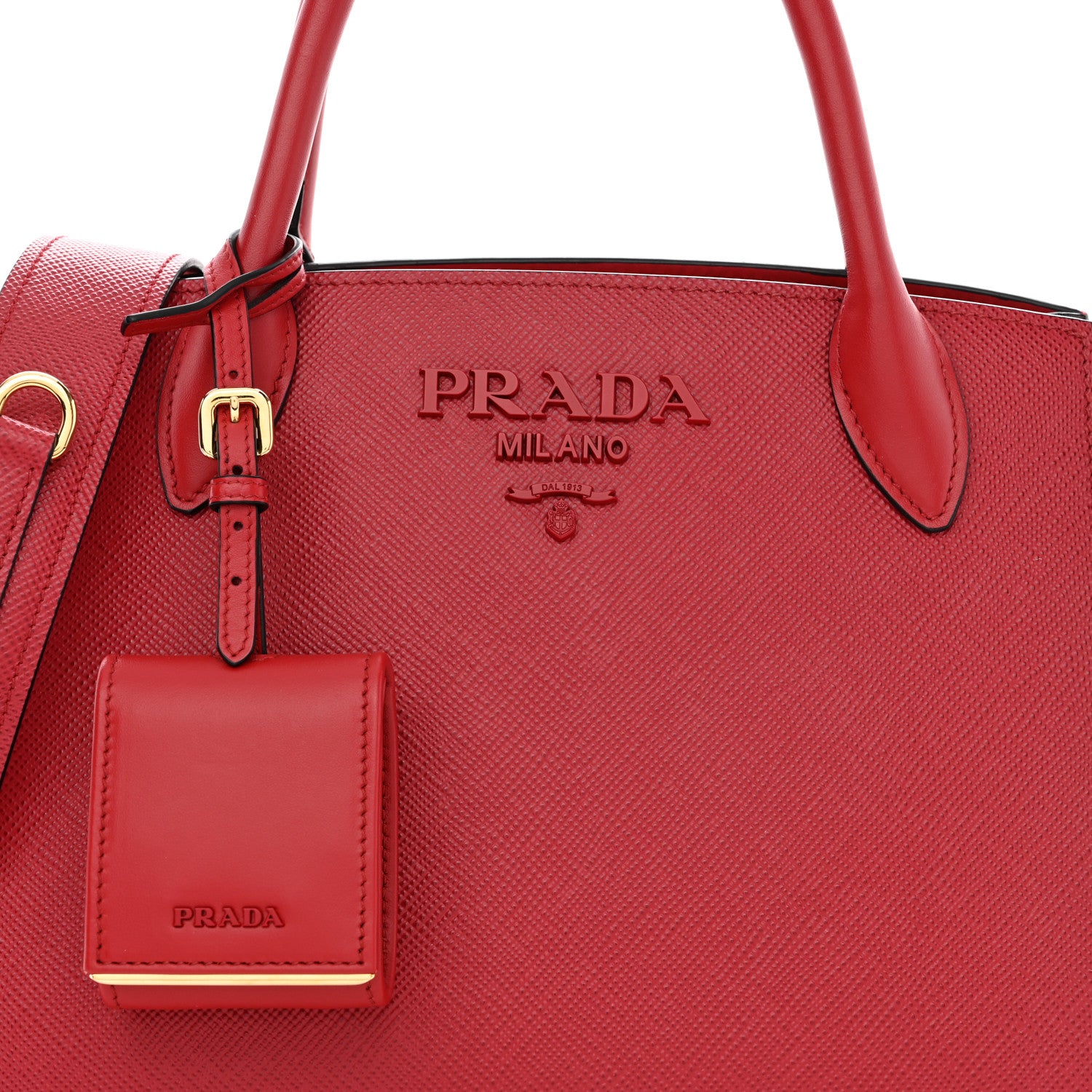 Prada Saffiano Cuir Calfskin Small Monochrome Top Handle Tote Fuoco 7 of 9