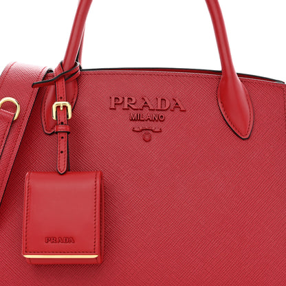 Prada Saffiano Cuir Calfskin Small Monochrome Top Handle Tote Fuoco 7 of 9