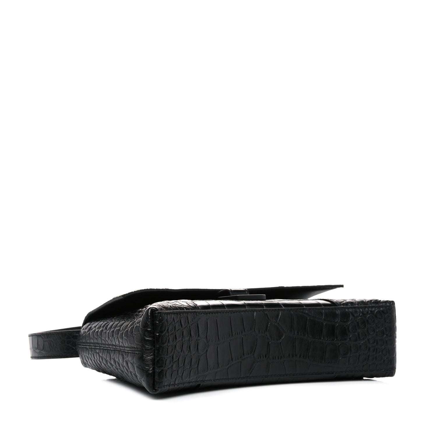 Extra Supple Calfskin Crocodile Embossed Monochrome XS Downtown Shoulder Bag Black