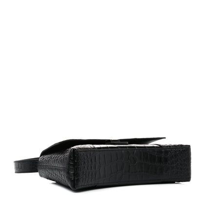 Balenciaga Extra Supple Calfskin Crocodile Embossed Monochrome XS Downtown Shoulder Bag Black 4 of 10