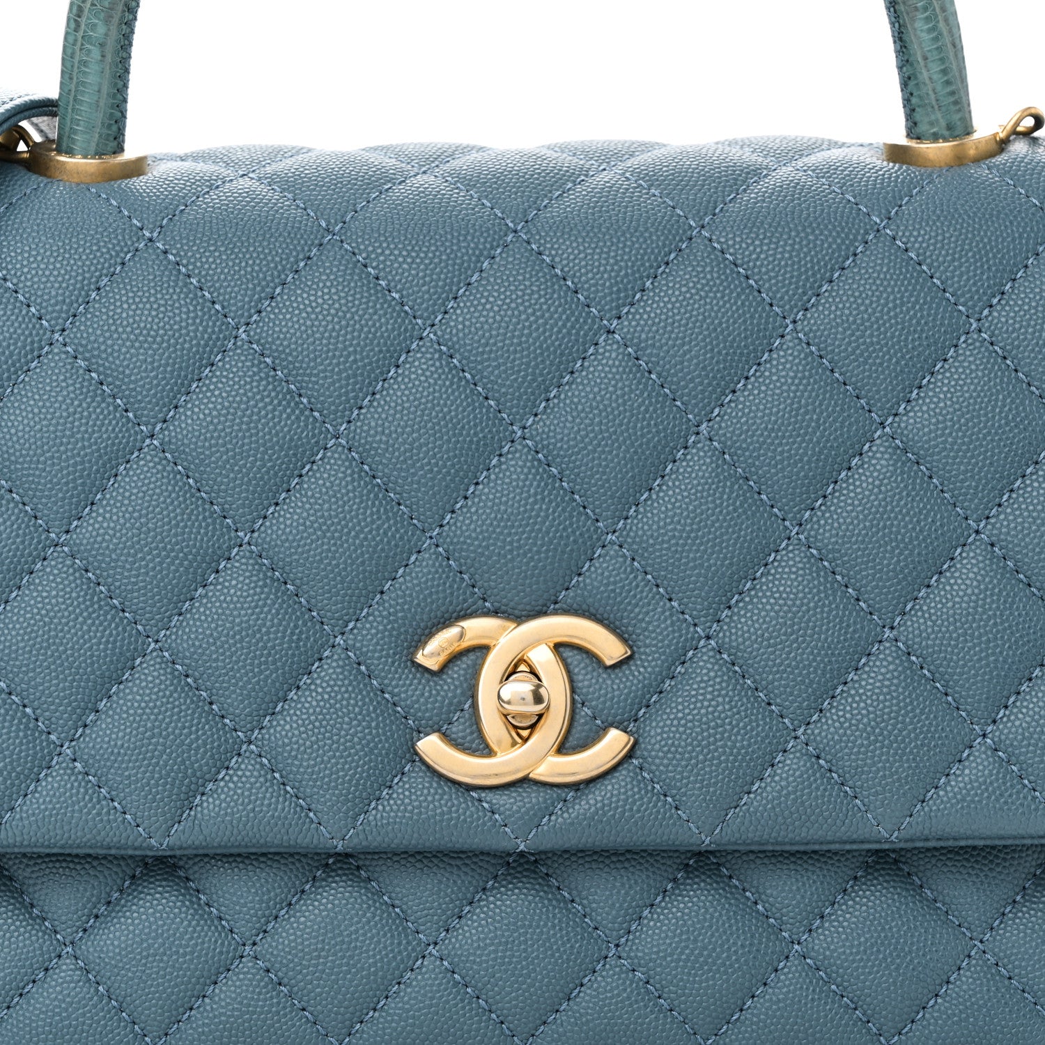 Chanel Caviar Quilted Lizard Embossed Small Coco Handle Flap Blue 8 of 10