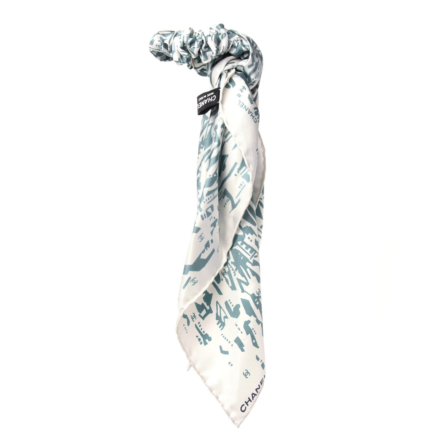 Silk CC Scrunchie and Scarf Hair Tie Set Green Ecru