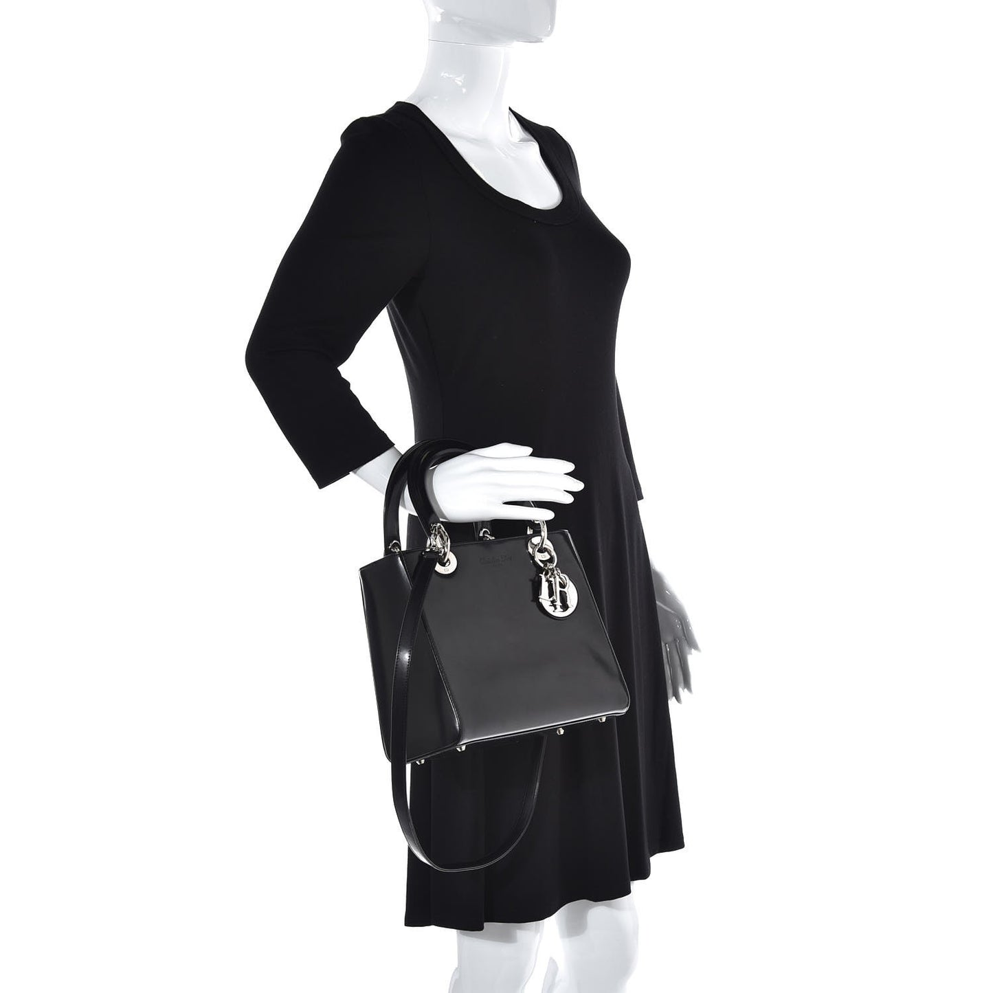 Glazed Calfskin Medium Lady Dior Black