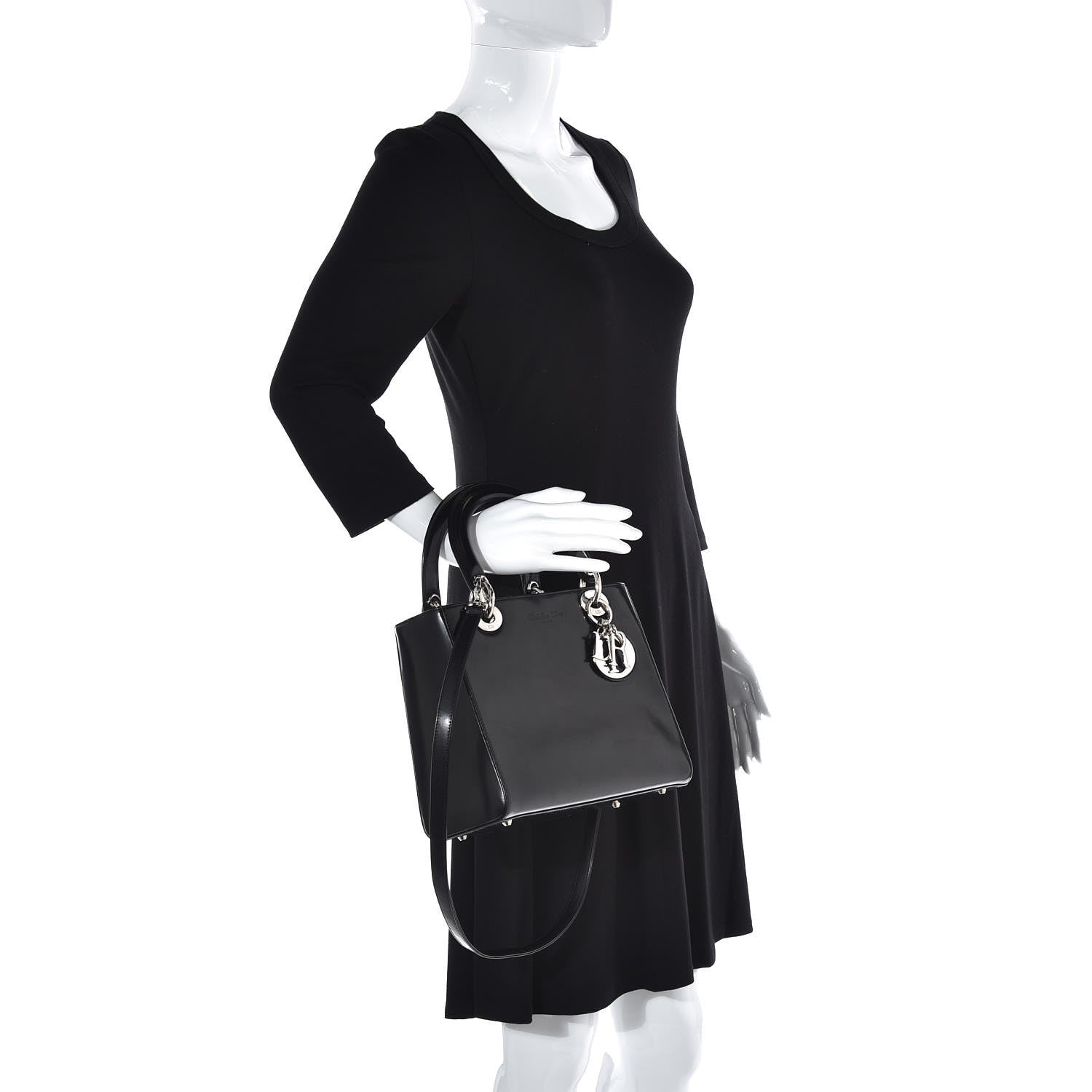 Christian Dior Glazed Calfskin Medium Lady Dior Black 2 of 8