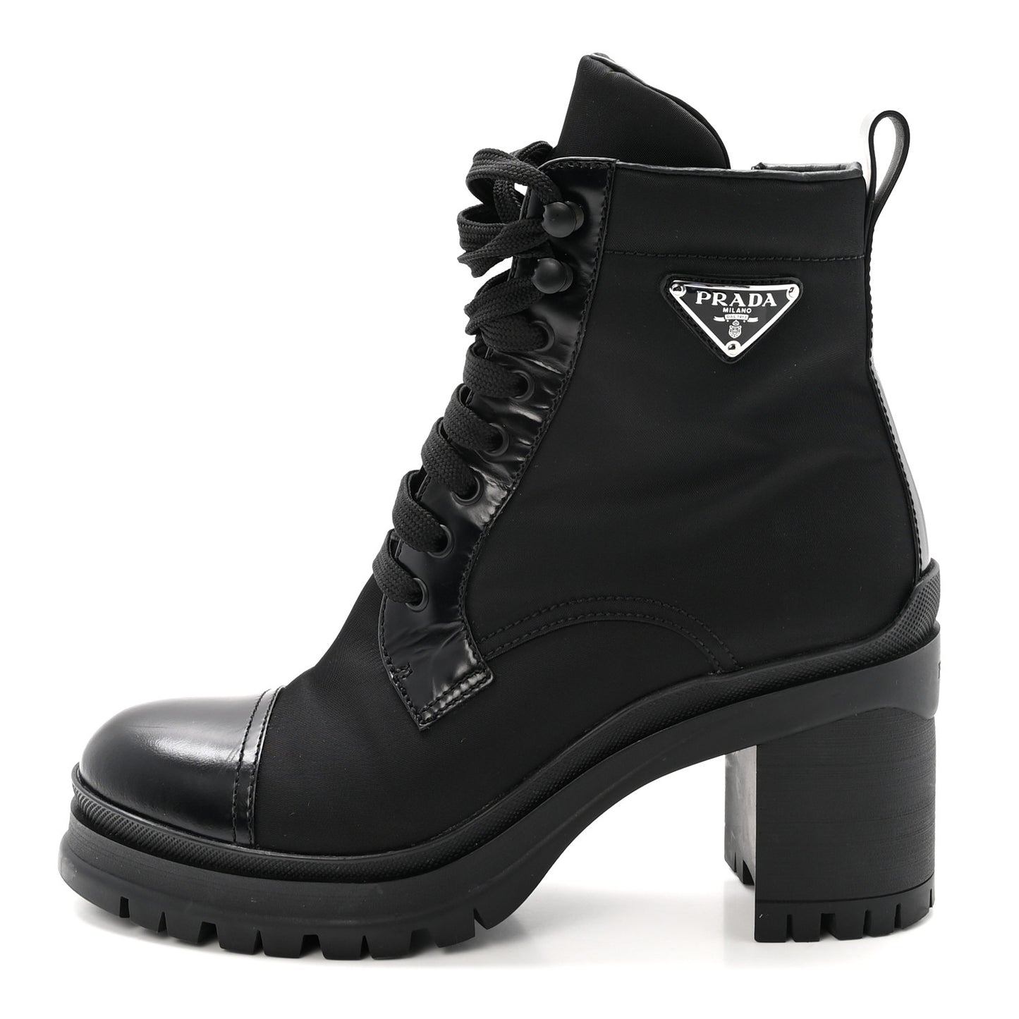 Spazzolato Re-Nylon Metal Triangle Logo Lace Up 55mm Ankle Boots 38.5 Black