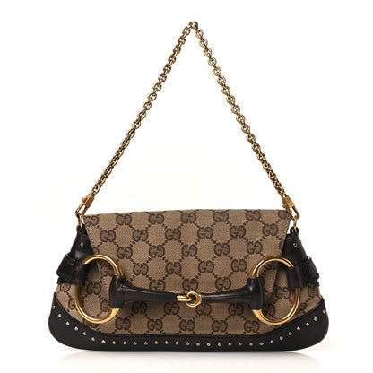 Gucci Monogram Studded Horsebit Clutch Dark Brown 1 of 13