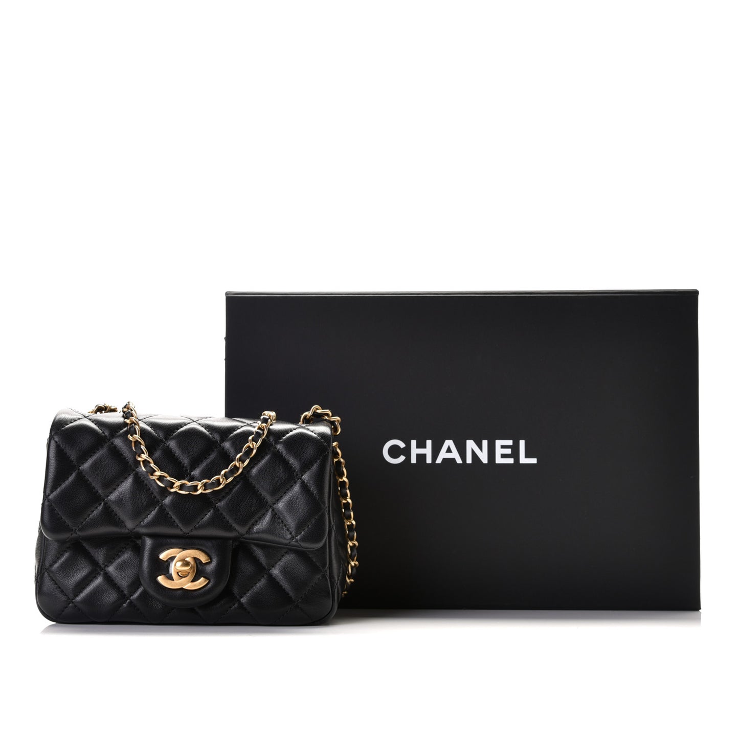 Lambskin Quilted Mini Pearl Crush Flap Black