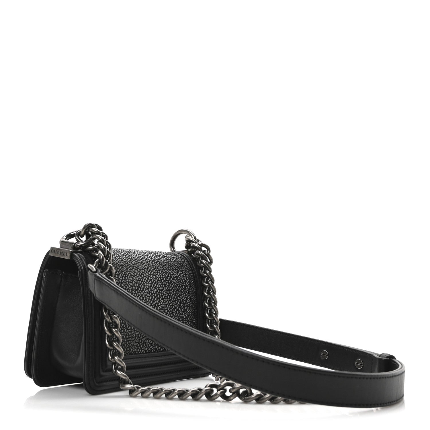 Chanel Galuchat Stingray Mini Boy Flap Black Silver 3 of 10
