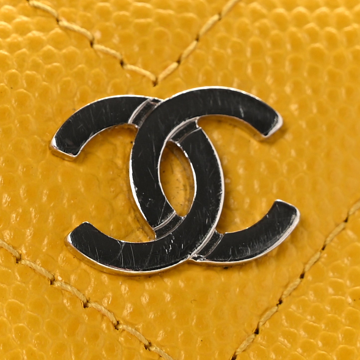 Caviar Chevron Quilted Zip Coin Purse Yellow