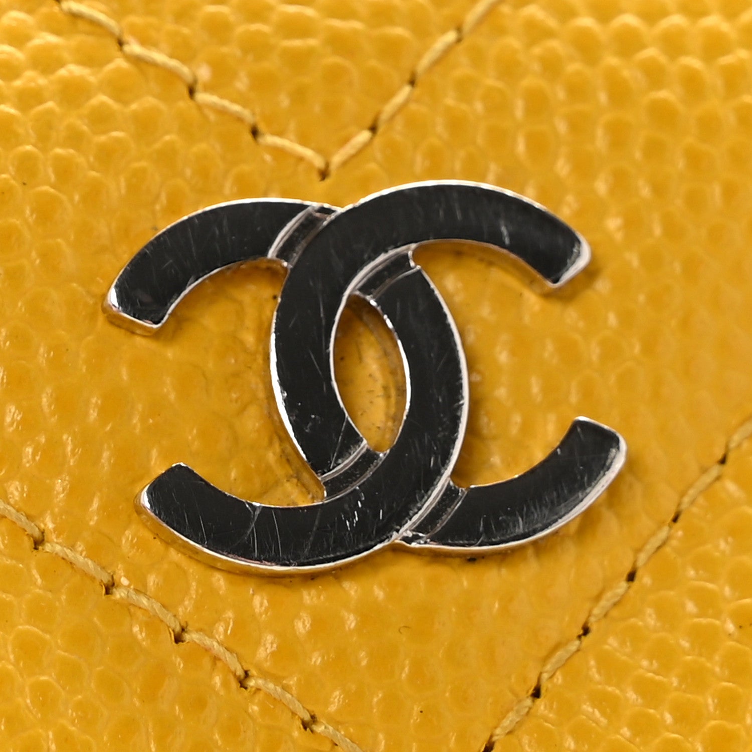 Chanel Caviar Chevron Quilted Zip Coin Purse Yellow 8 of 9