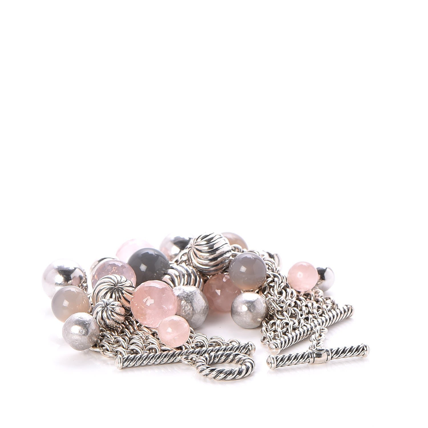 David Yurman Sterling Silver Rose Quartz Elements Beaded Bracelet 3 of 4