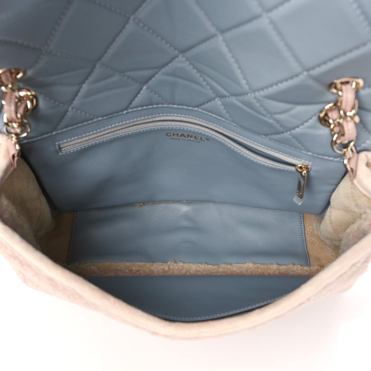 Chanel Shearling Sheepskin Single Flap Gray Pink Beige 5 of 10