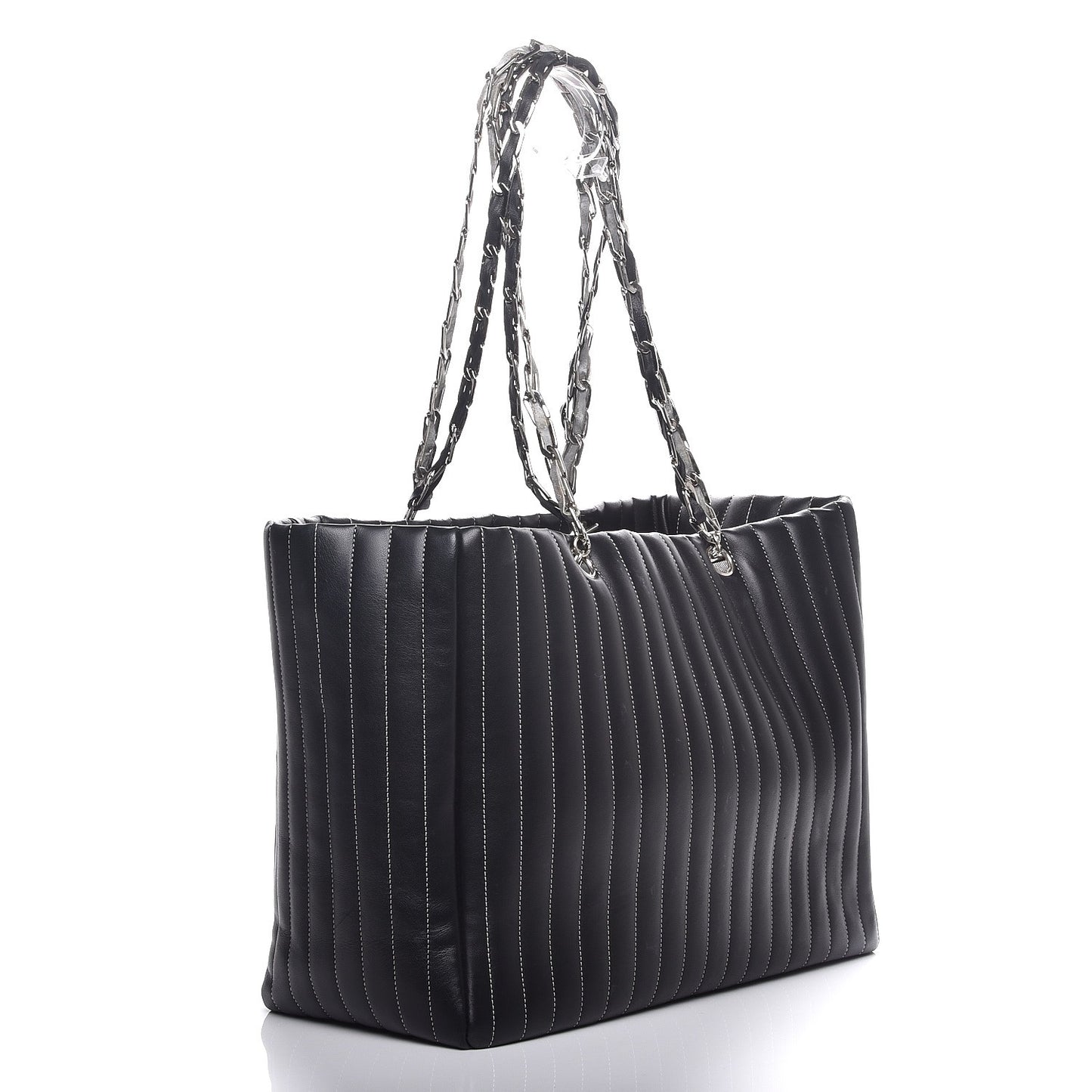 Lambskin Vertical Quilted Large Mademoiselle Tote Black