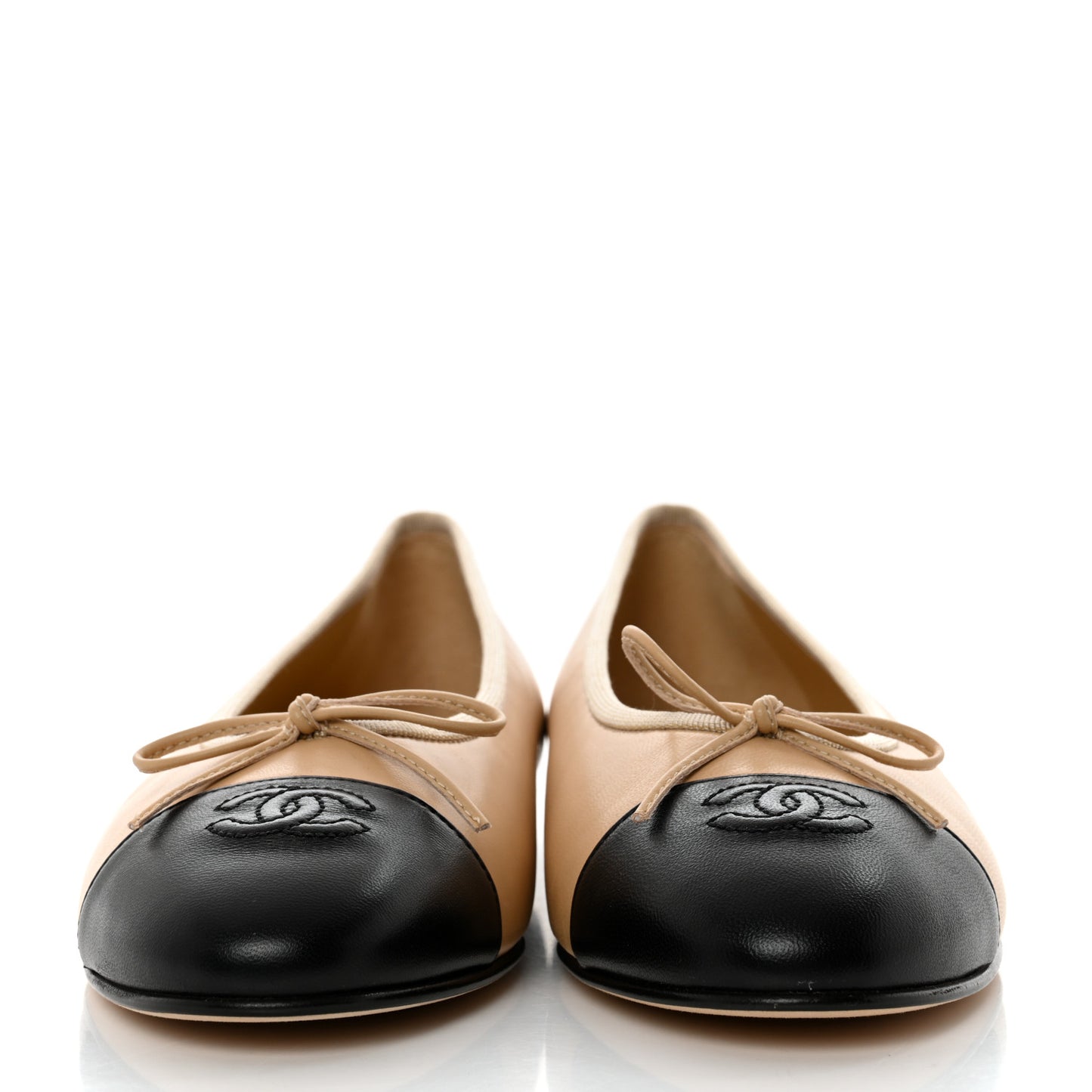 Lambskin Cap Toe Ballerina Flats 39.5 Beige Black