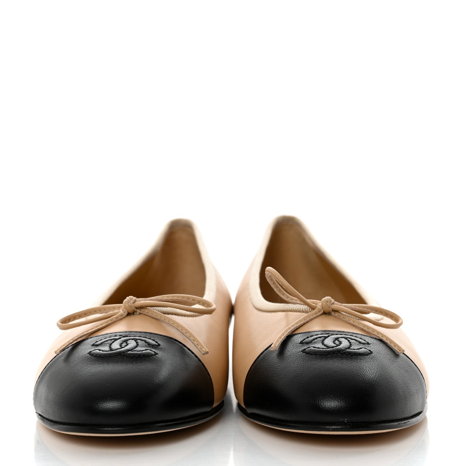 Chanel Lambskin Cap Toe Ballerina Flats 39.5 Beige Black 2 of 9