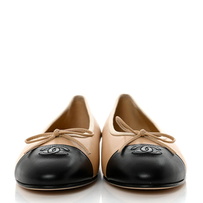 Chanel Lambskin Cap Toe Ballerina Flats 39.5 Beige Black 2 of 9