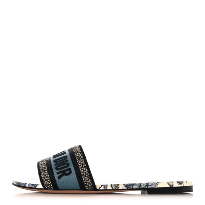 Christian Dior Canvas Embroidered Butterfly Dway Mules Slide Sandals 38 White Blue 1 of 9
