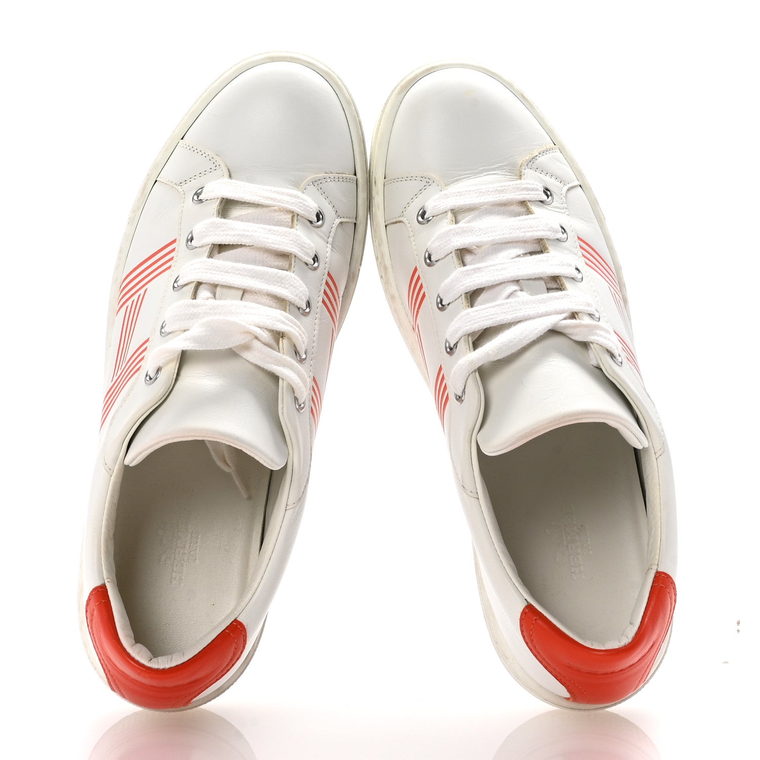 Hermes Calfskin Womens Advantage Sneakers 38 White Orange 2 of 11