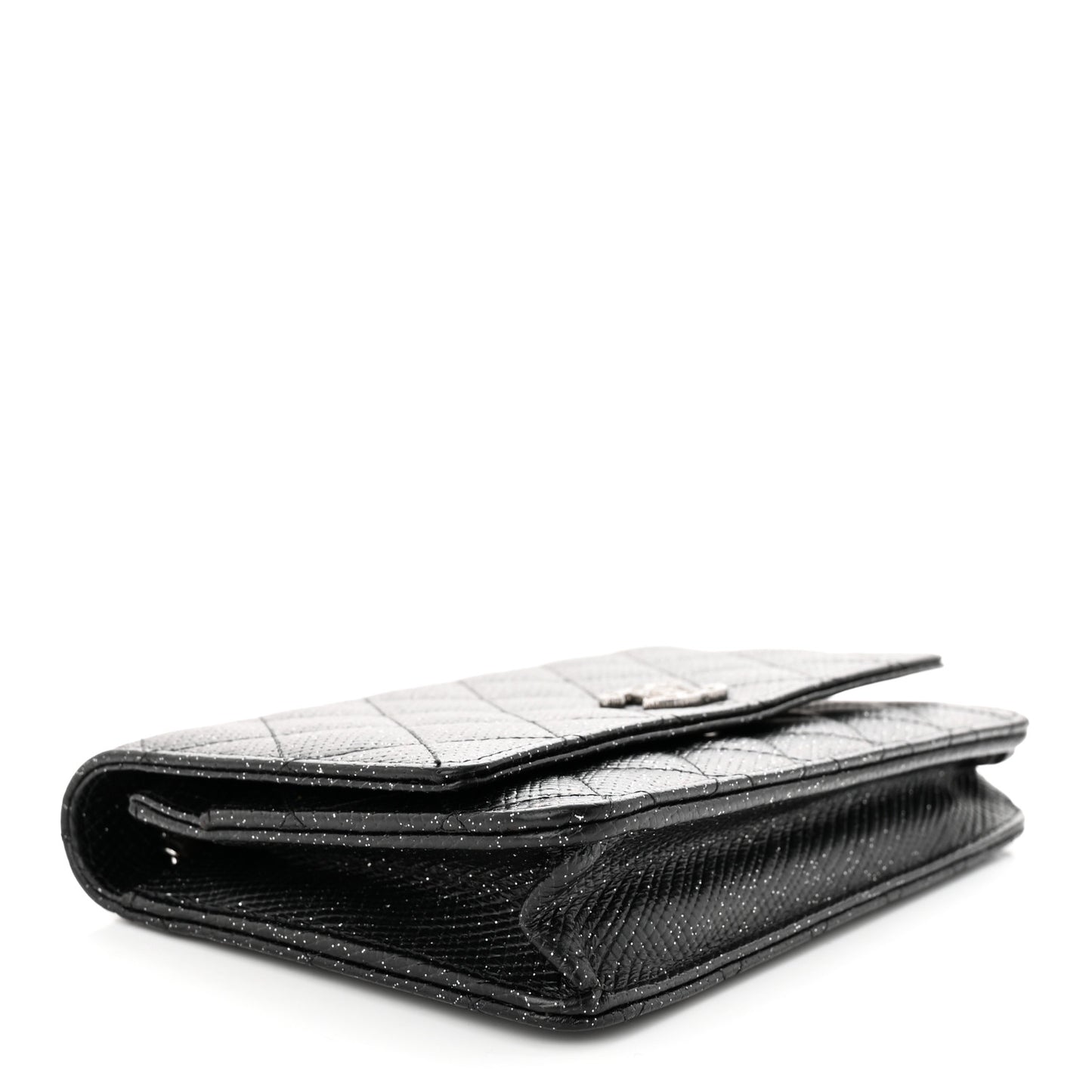 Glitter Calfskin Quilted Wallet on Chain WOC Black Silver