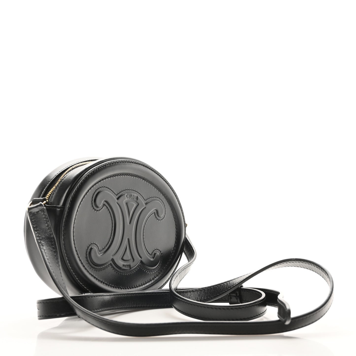 Smooth Calfskin Cuir Small Triomphe Oval Crossbody Purse Black