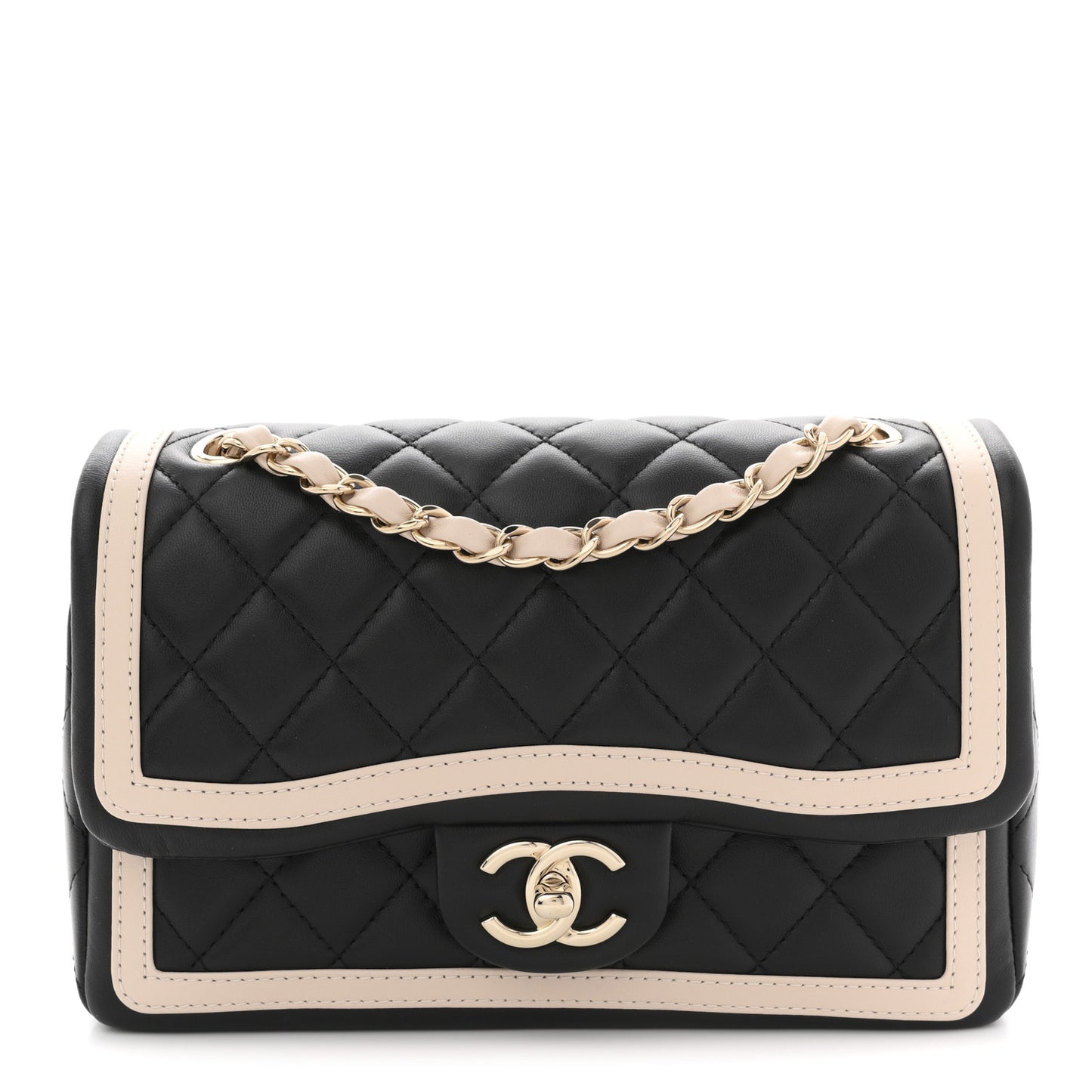Lambskin Quilted Bicolor Flap Black Beige