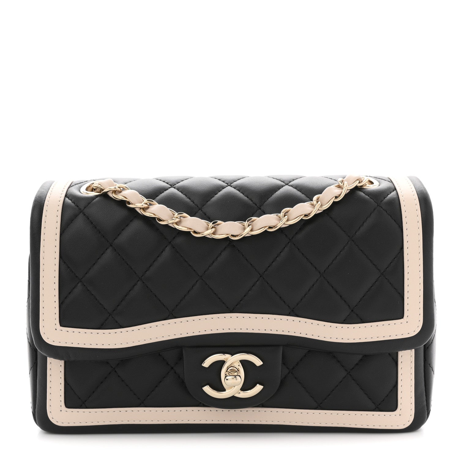 Chanel Lambskin Quilted Bicolor Flap Black Beige 1 of 11