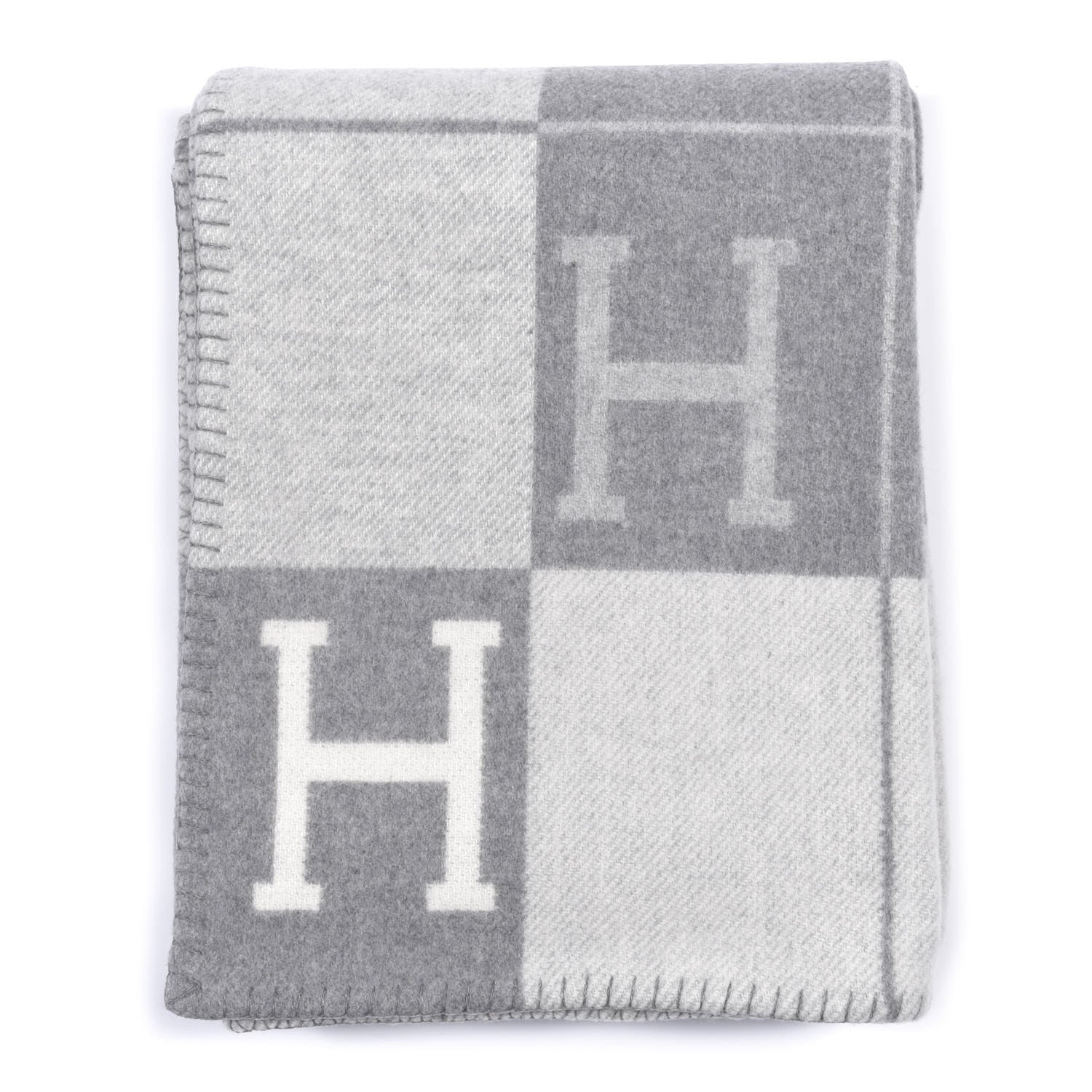 Hermes Wool Cashmere Avalon III Blanket Ecru Gris Clair 1 of 3