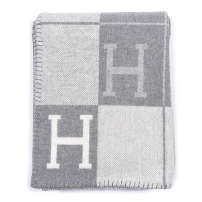 Hermes Wool Cashmere Avalon III Blanket Ecru Gris Clair 1 of 3