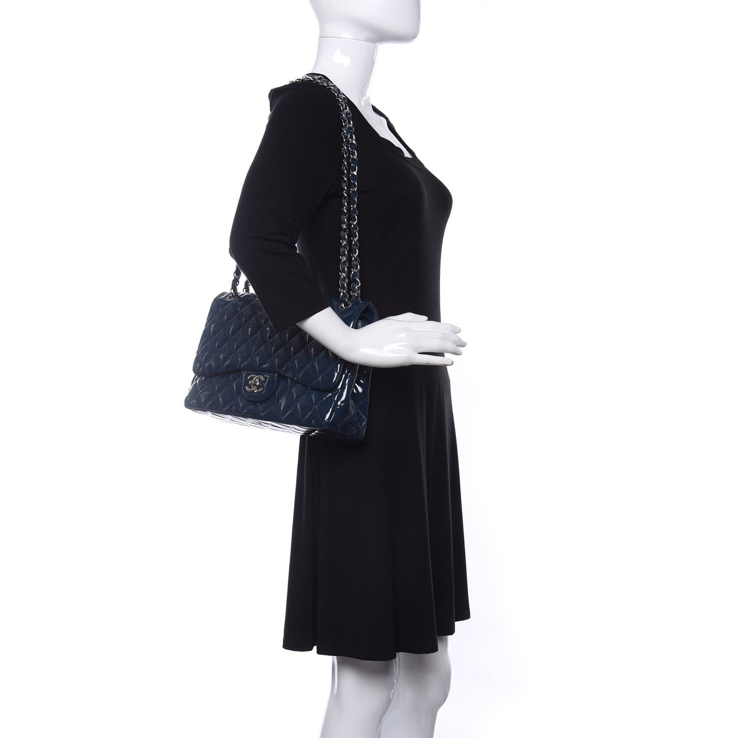 Patent Quilted Jumbo Double Flap Blue