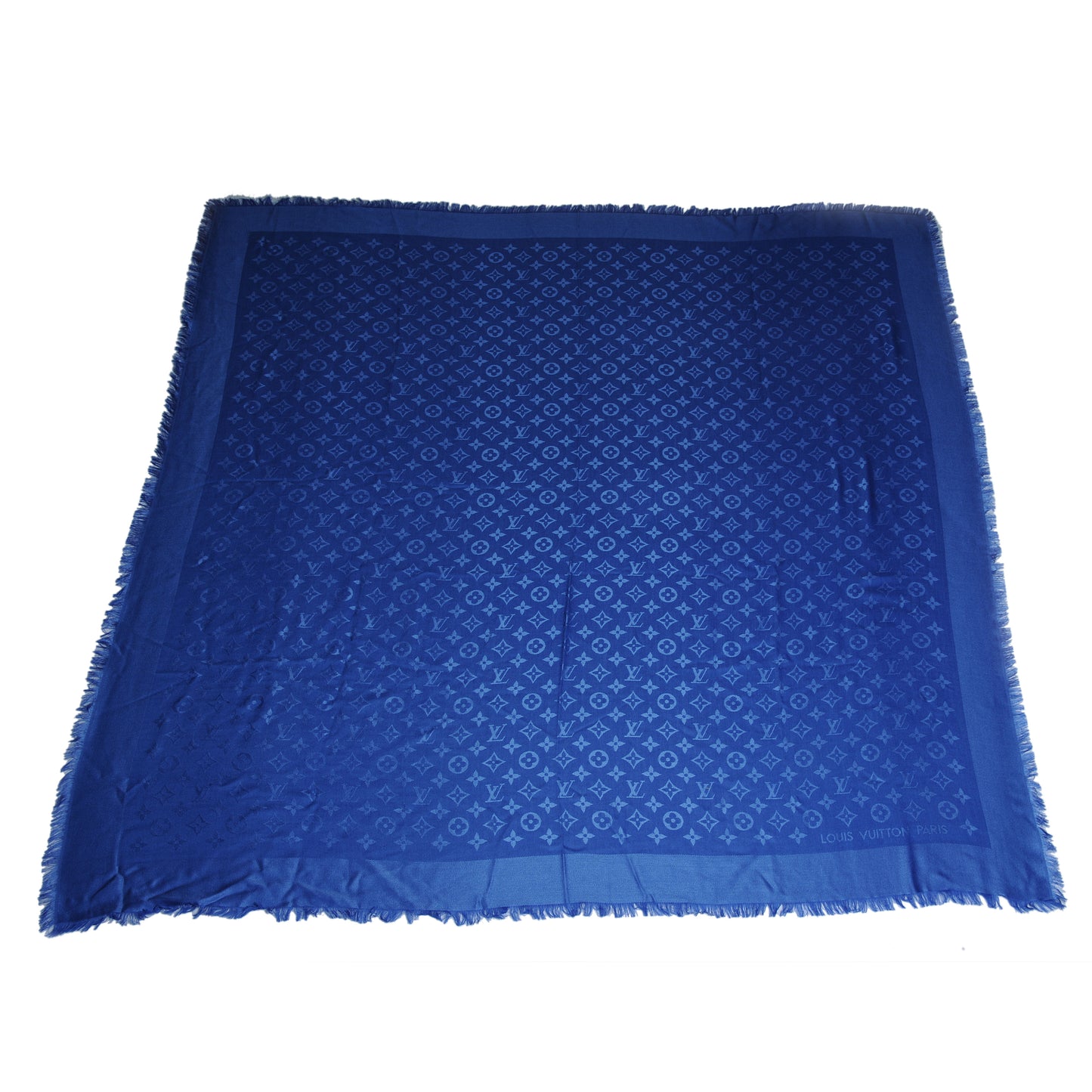 Wool Silk Monogram Shawl Blue