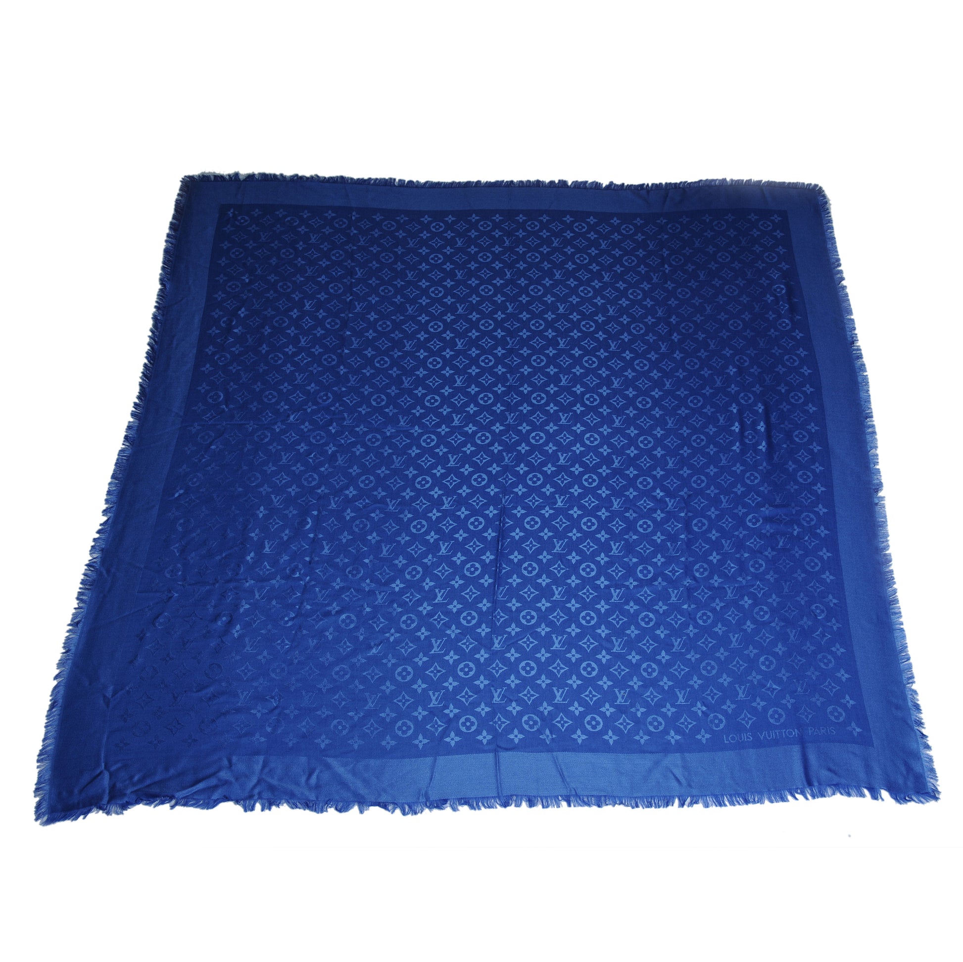 Louis Vuitton Wool Silk Monogram Shawl Blue 3 of 4