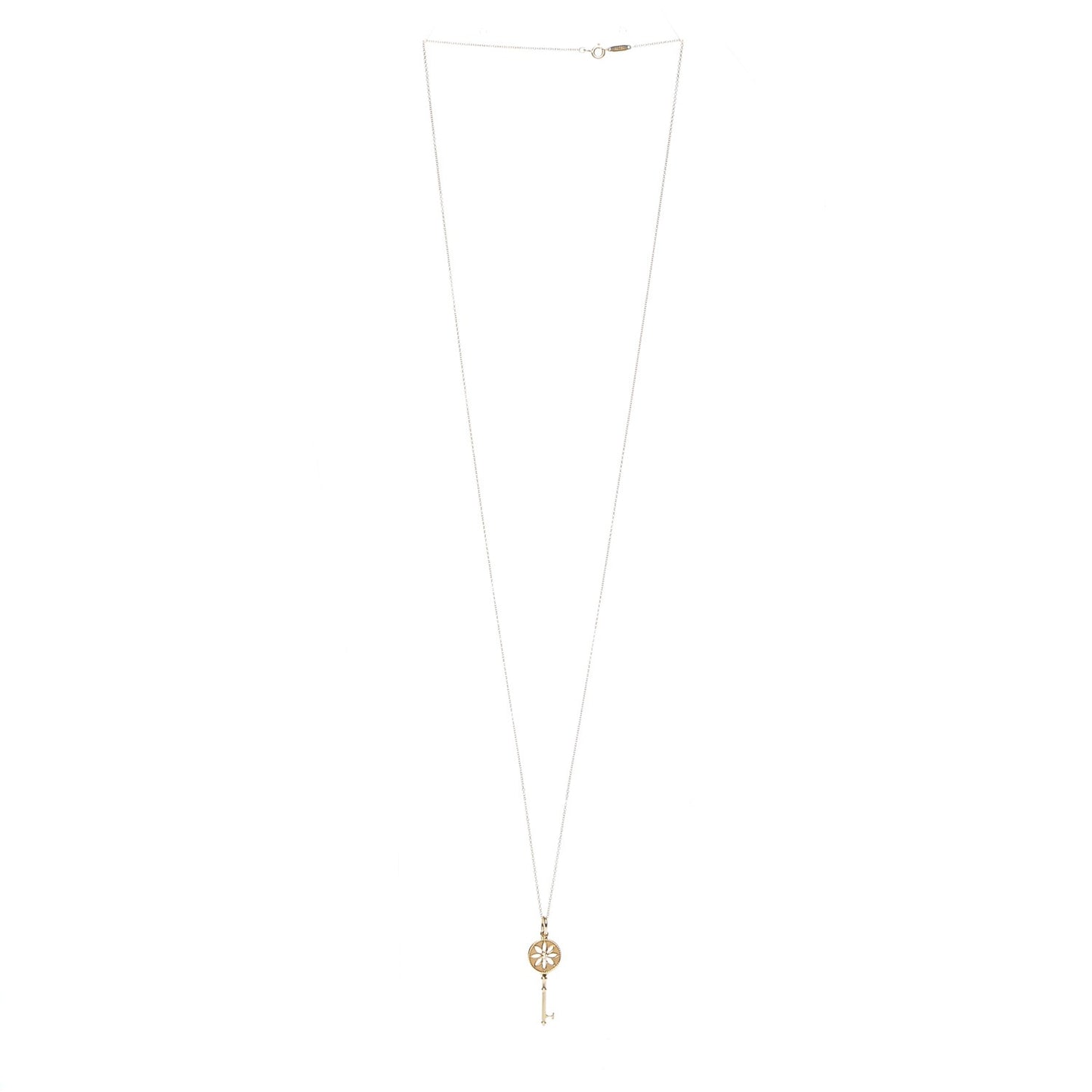 18K Yellow Gold Diamond Small Daisy Key Pendant Necklace
