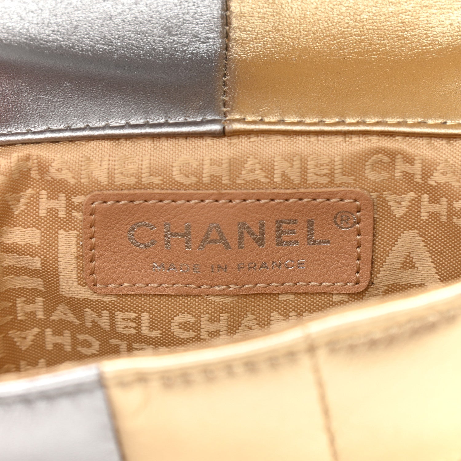 Chanel Metallic Lambskin Square Quilted Wristlet Clutch Gold Silver 7 of 12