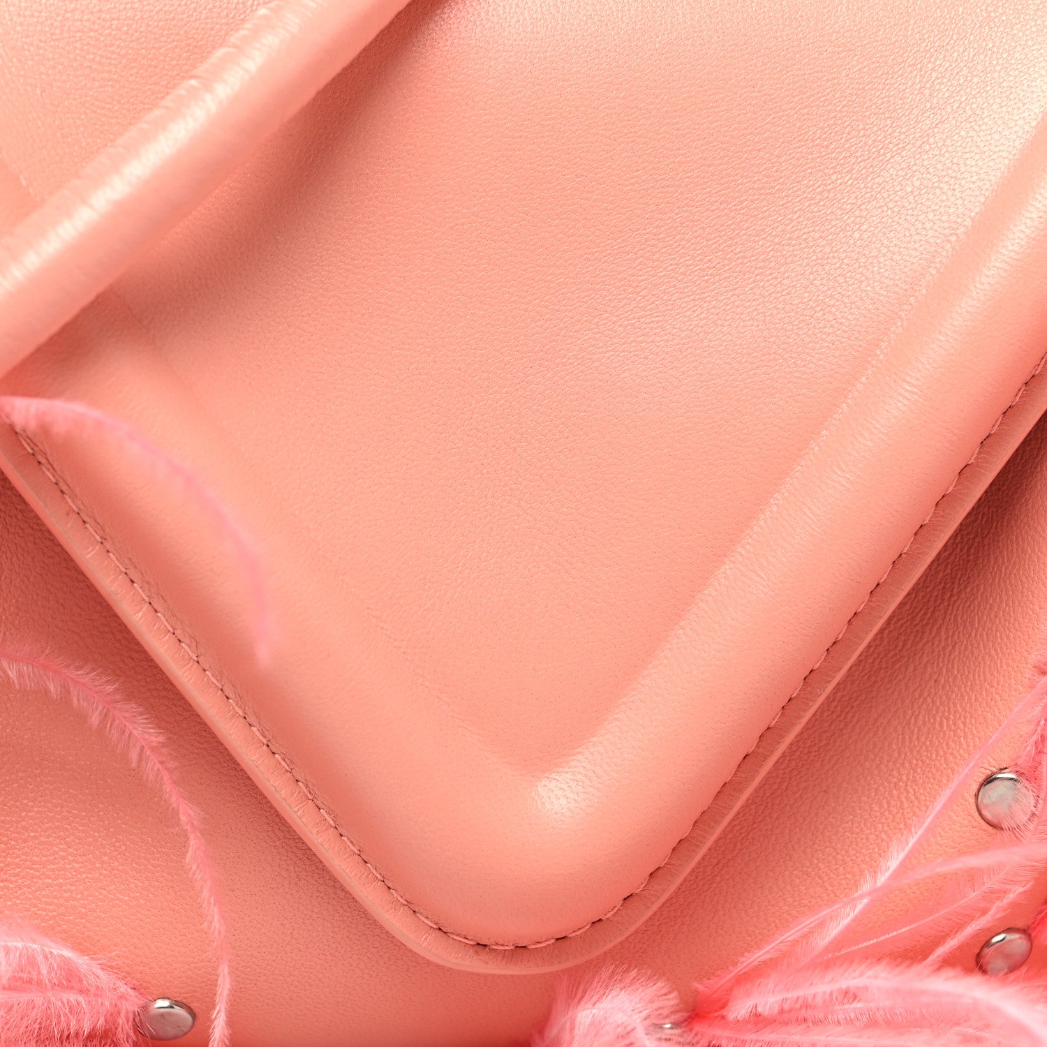 Bottega Veneta Lambskin Ostrich Feather Small Beak Triangle Flap Shoulder Bag Peachy Silver 7 of 9