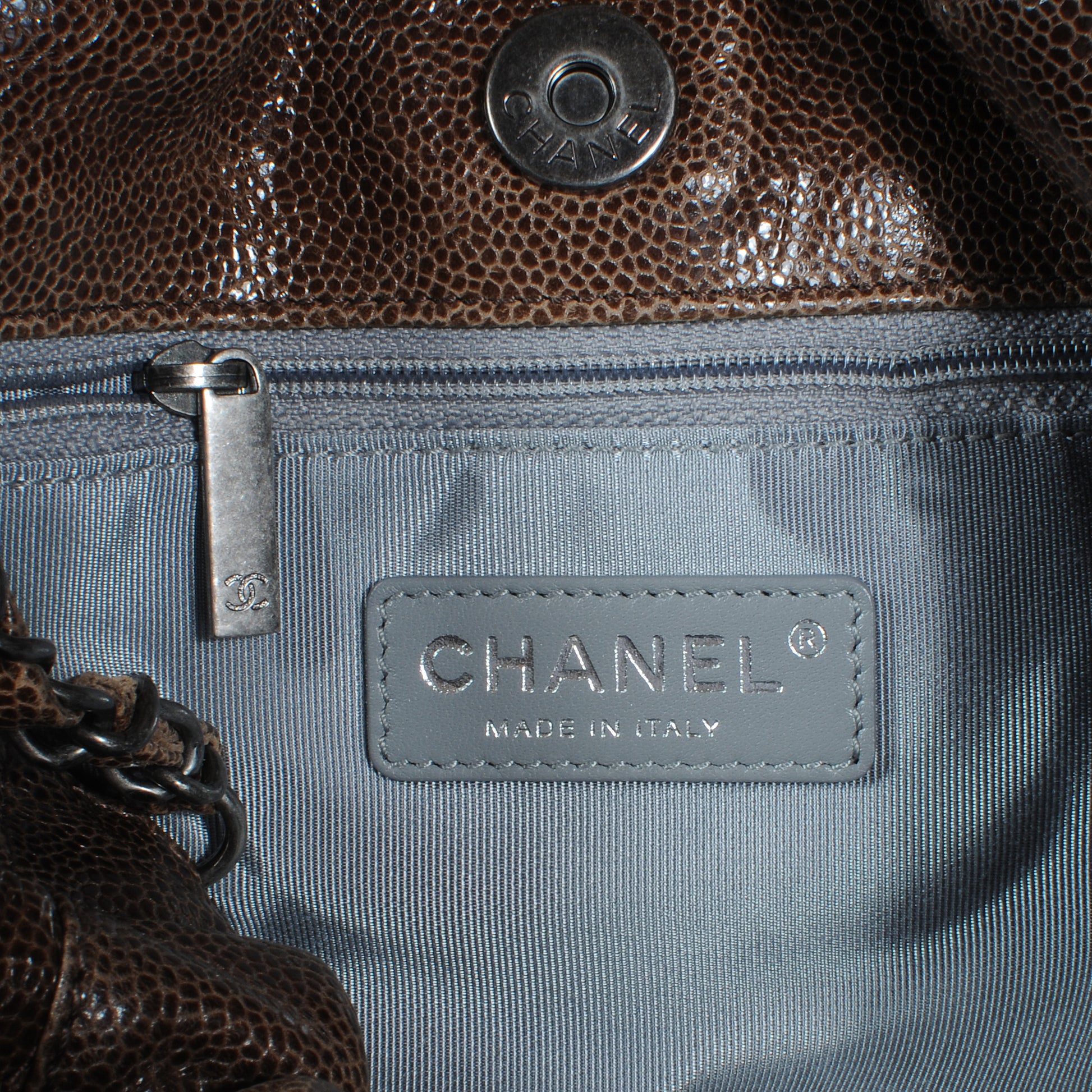 Chanel Caviar Elastic Shopper Tote Brown 6 of 9