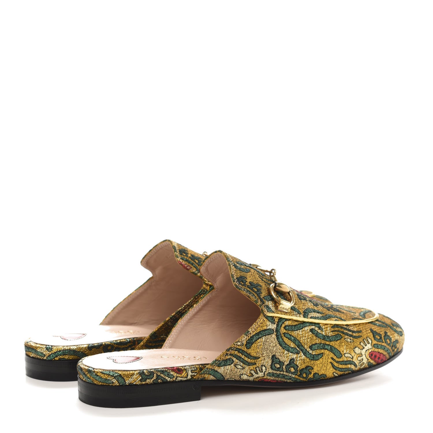 Gucci Iridescent Brocade Womens Princetown Slippers 35 Gold Multicolor 4 of 9
