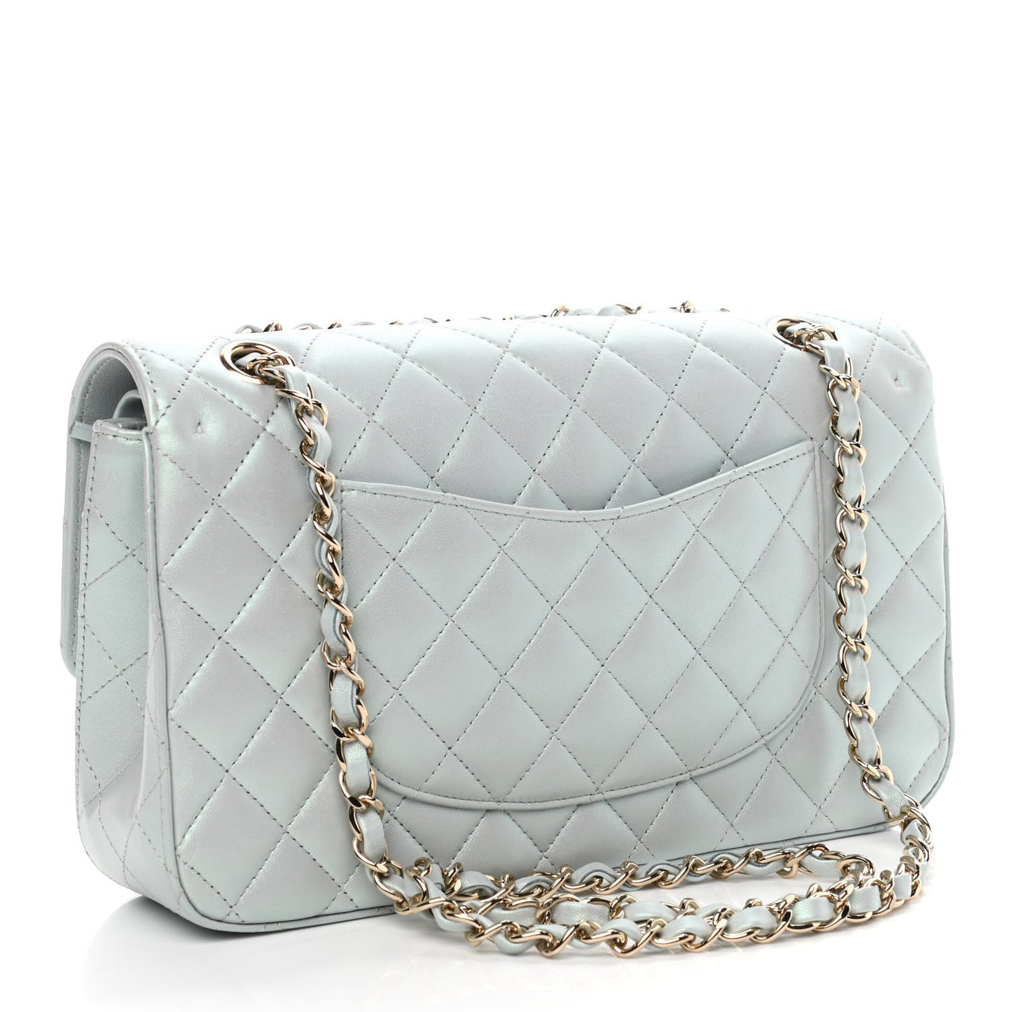 Iridescent Lambskin Quilted Medium Double Flap Light Blue