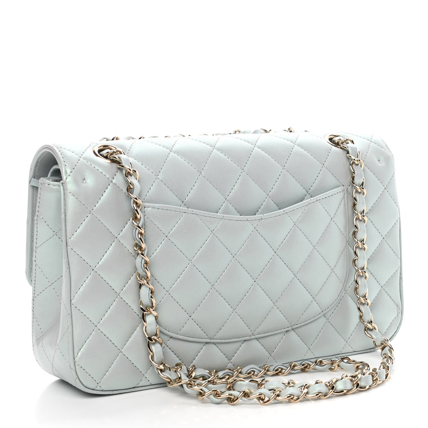 Chanel Iridescent Lambskin Quilted Medium Double Flap Light Blue 2 of 4