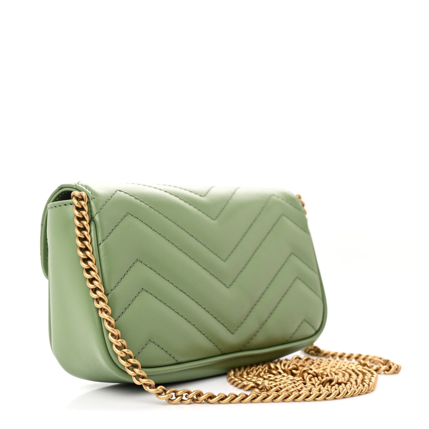 Gucci Calfskin Matelasse Super Mini GG Marmont Shoulder Bag Salamander Green 3 of 11
