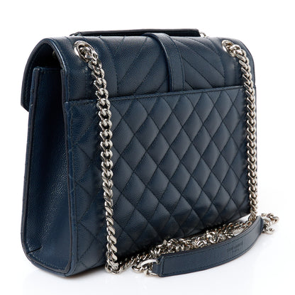 Saint Laurent Grain De Poudre Textured Mixed Matelasse Triquilt Medium Monogram Satchel Deep Marine 3 of 11