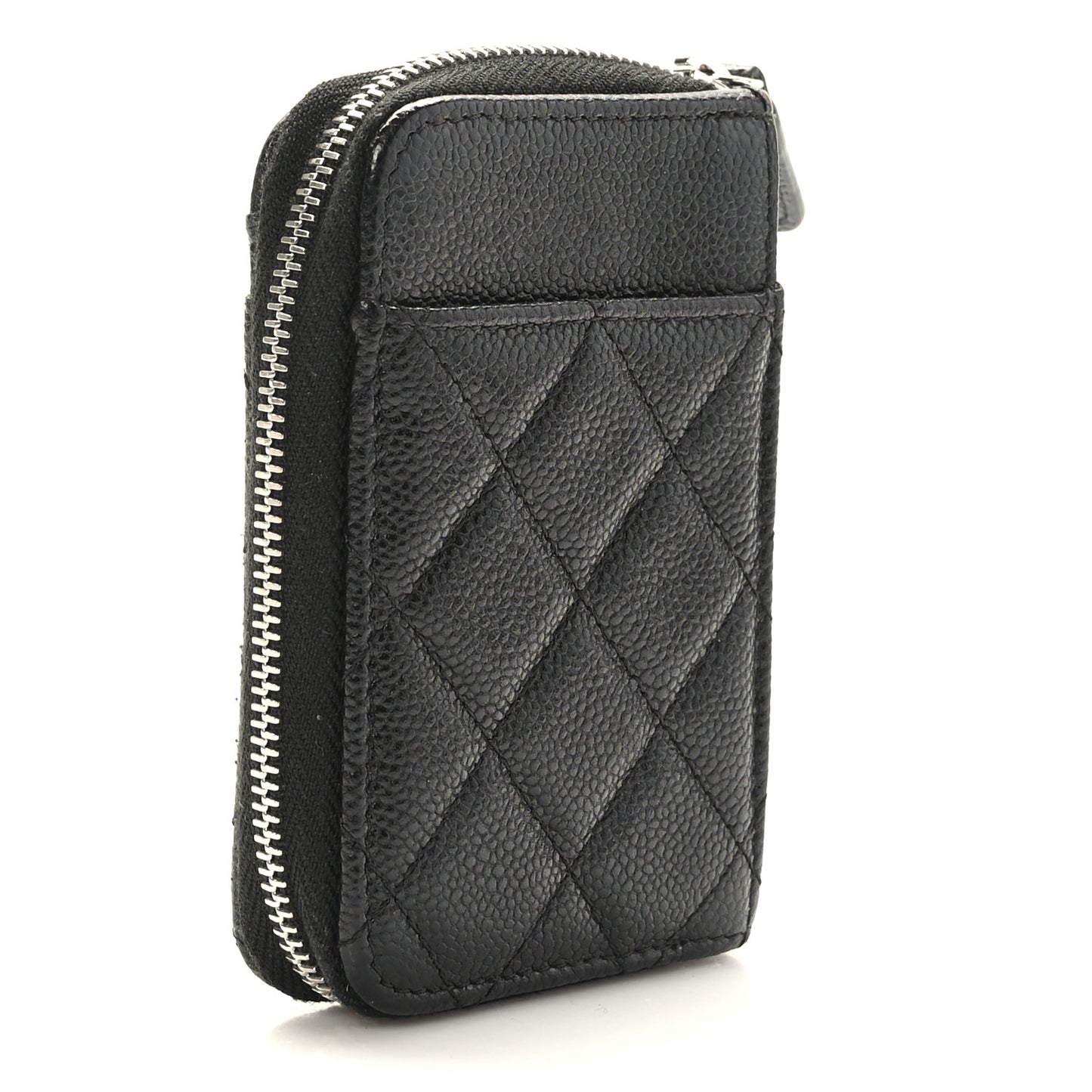 Caviar Quilted Zip Card Holder Black