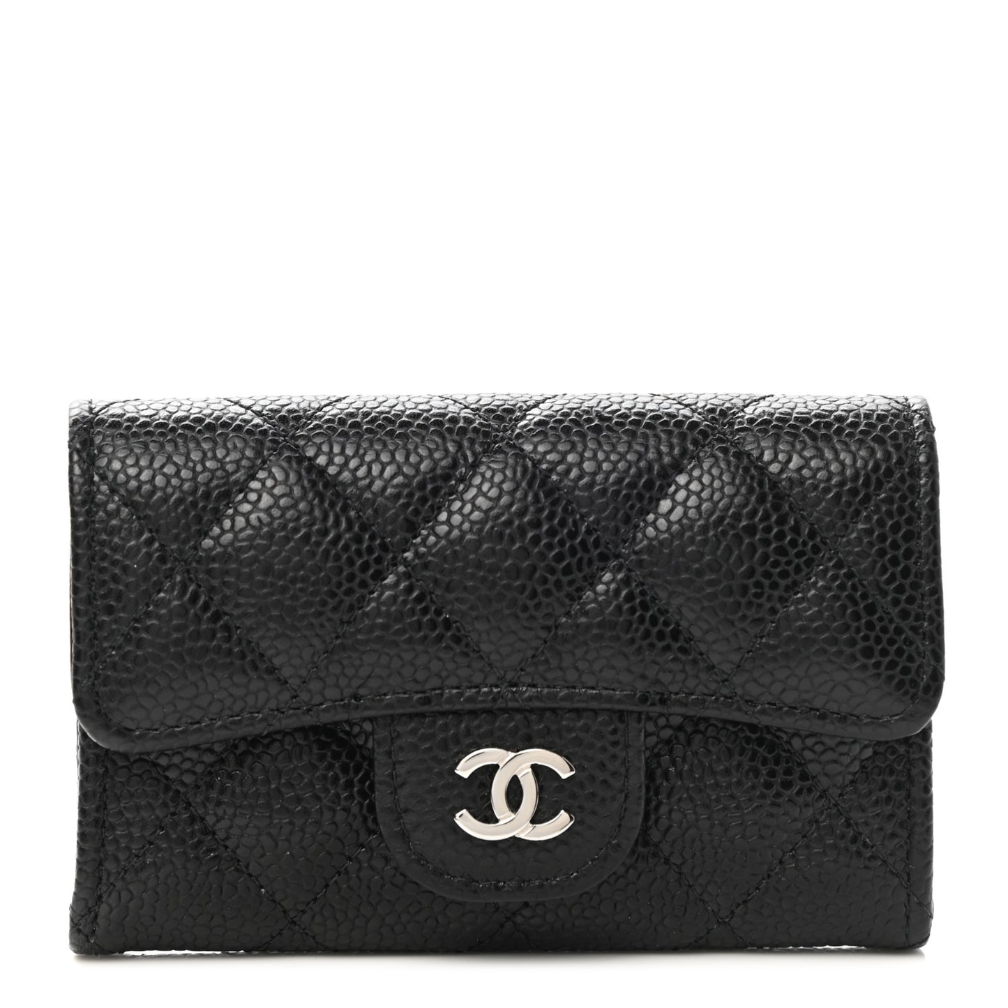 Caviar Quilted Flap Card Holder Wallet Black