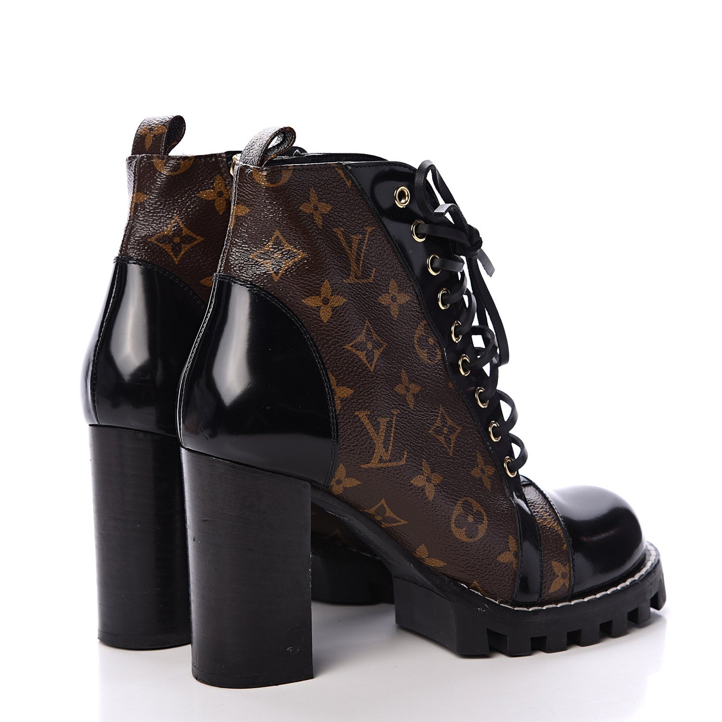 Patent Calfskin Monogram Star Trail Ankle Boots 40 Black