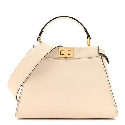 Fendi Vitello Seta Suede FF Mini Peekaboo Iconic Satchel Uovo Sigaro Marrone 1 of 14