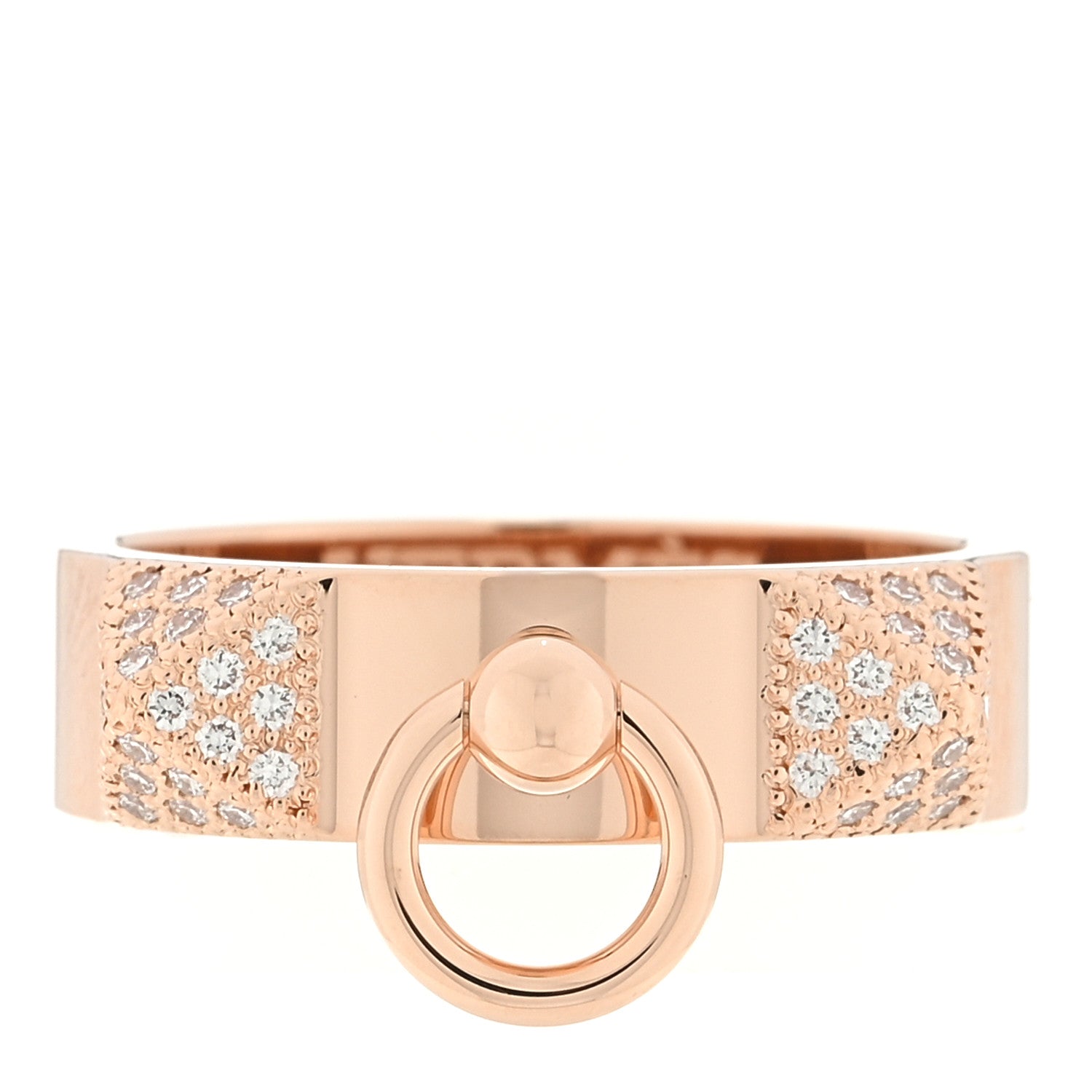 Hermes 18K Rose Gold Diamond PM Collier de Chien Ring 49 5 1 of 5