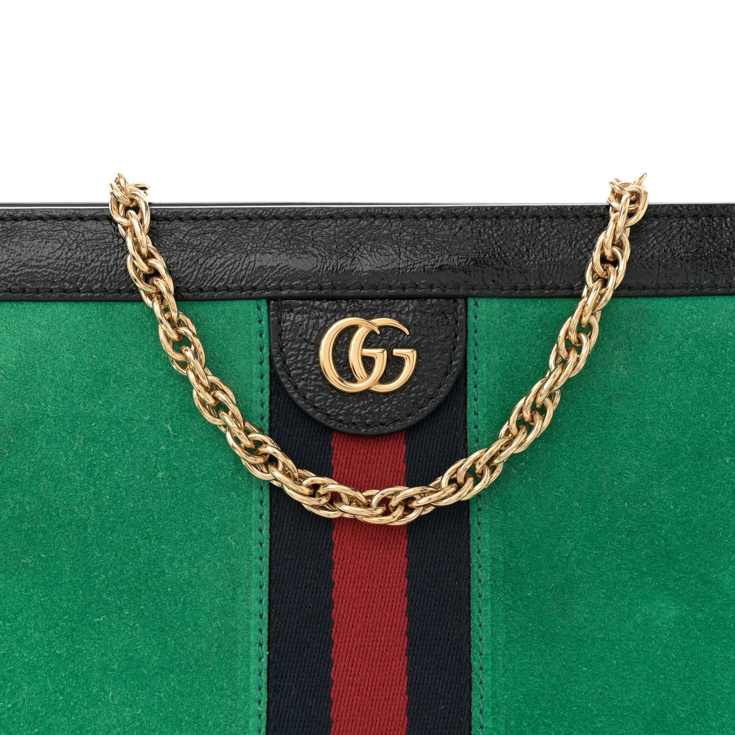 Gucci Suede Patent Web Medium Ophidia Chain Shoulder Bag New Shamarock Black 8 of 13