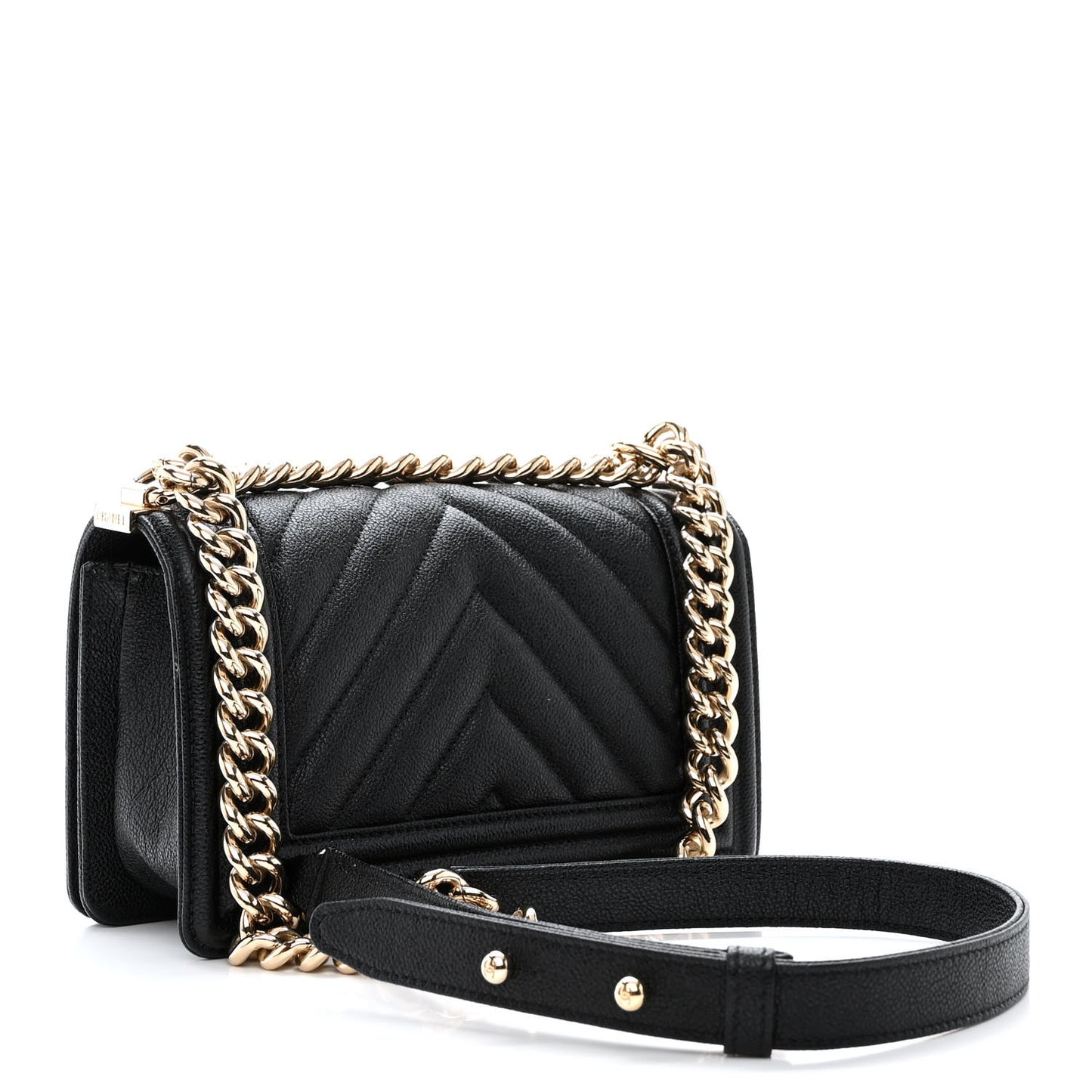 Caviar Chevron Quilted Small Boy Flap Black