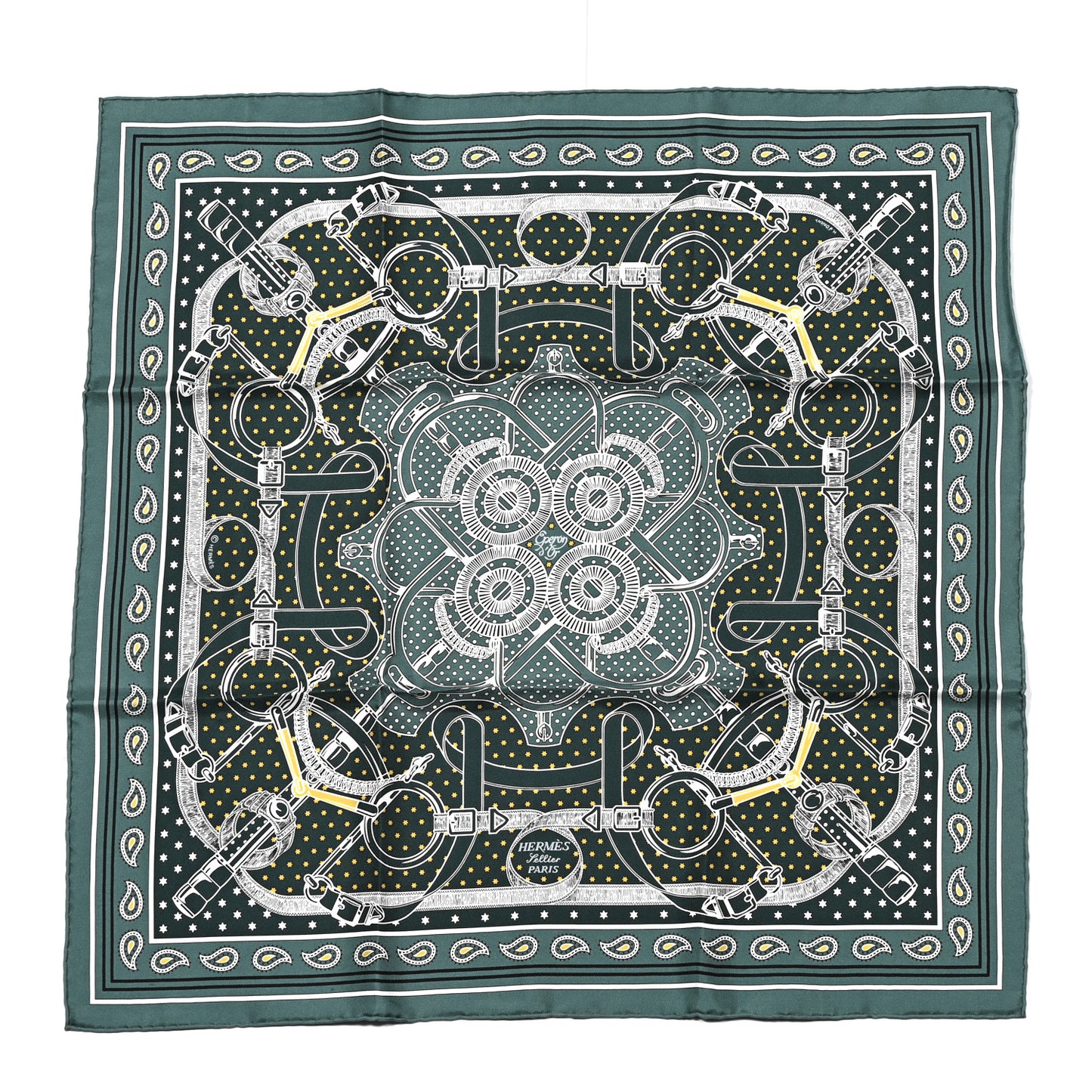 Silk Eperon D'Or Bandana Shawl 55 Vert Cypres White Black